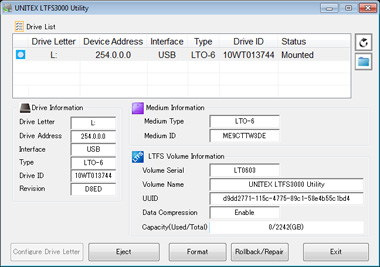 LTFS3000 GUI utility