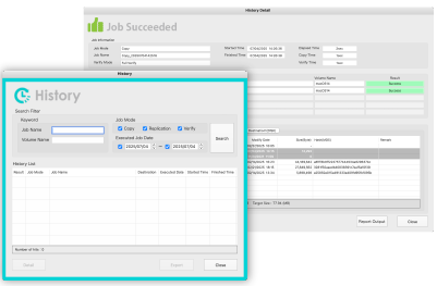 Job history management screen