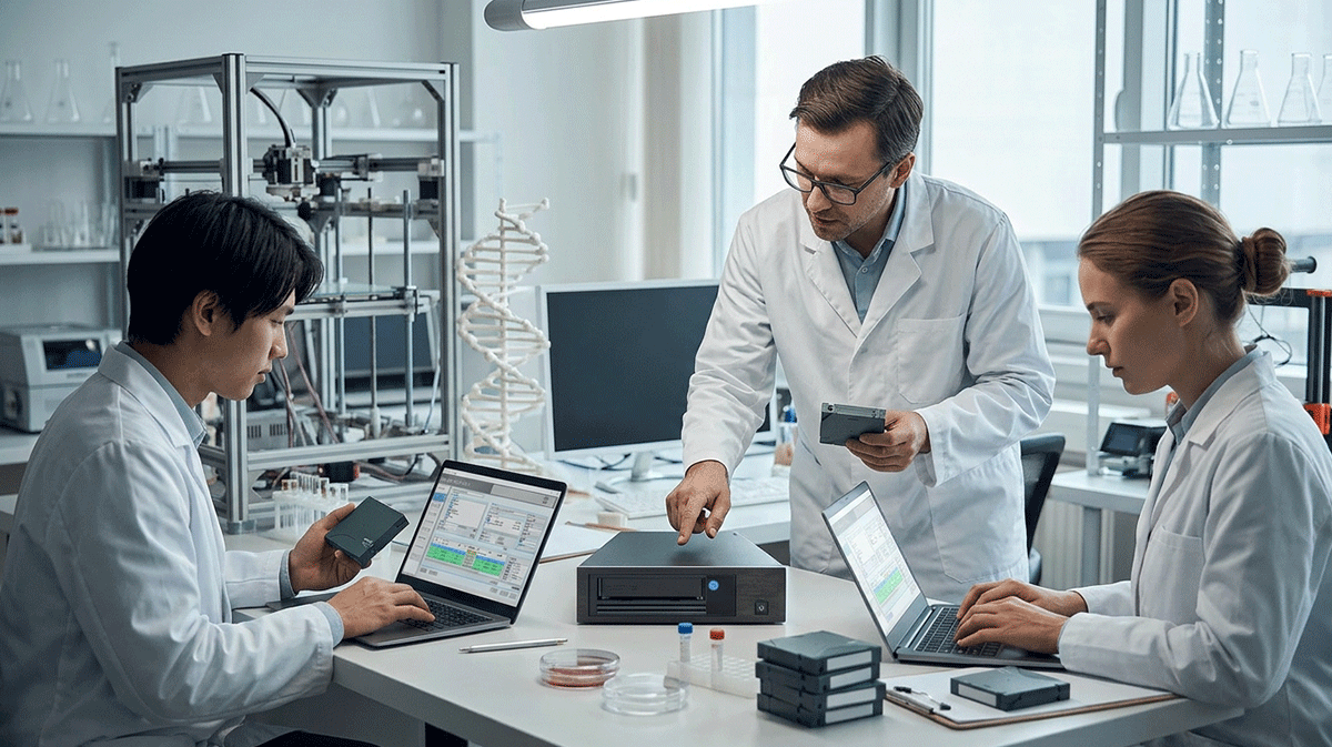 研究室で活用されるLTOテープドライブ