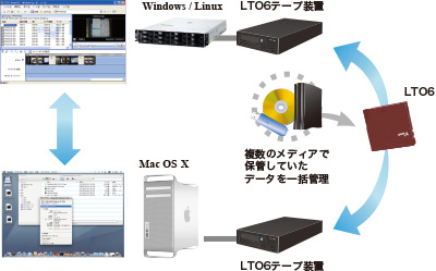 UNITEX LTFS3000使用時 複数のOS環境間でのデータ共有イメージ